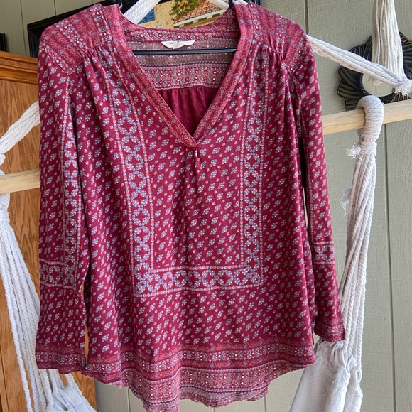 Lucky Brand Tops - Lucky Brand Burgundy Printed V-Neck Long-Sleeve Tunic